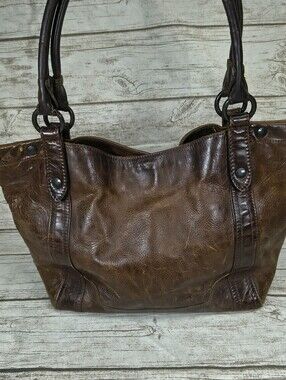 Frye Melissa Brown Distressed Leather Large Shoulder Bag